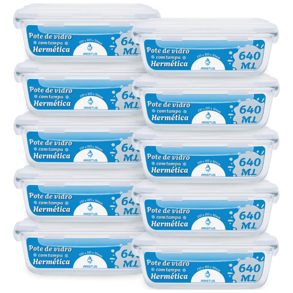Kit 10 Potes Herméticos Vidro Aristus 640ml 4 Travas Cozinha